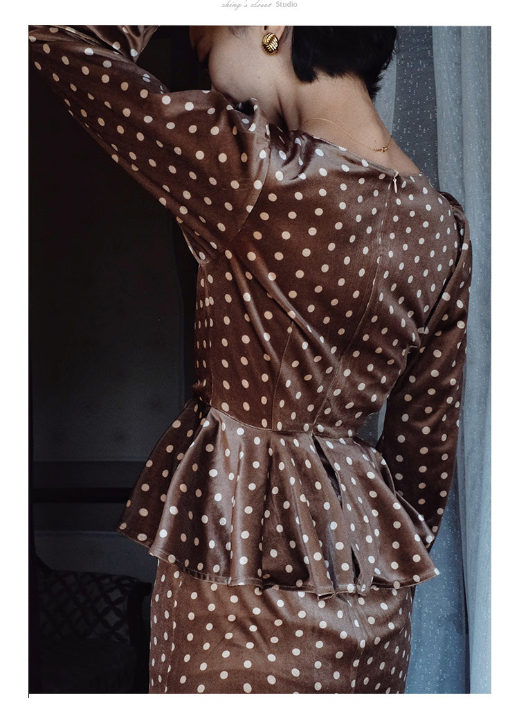 Western lady's polka dot velvet dress