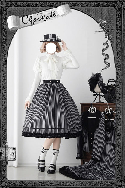 Miss Point - Classical Chocolate - Classic Lolita Skirt Elegant Striped SK