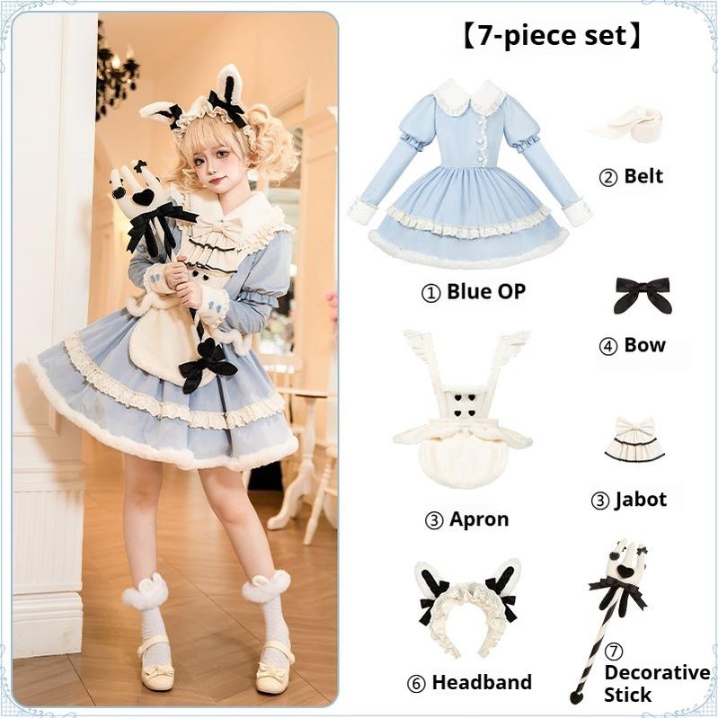 With PUJI - Rabbit&Alice - Sweet Twin Lolita OP Dress Doll Apron Dress Set