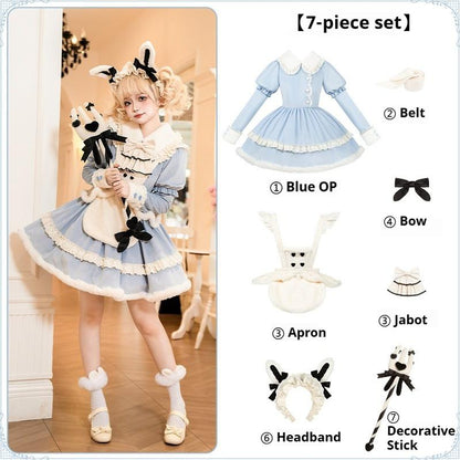 With PUJI - Rabbit&Alice - Sweet Twin Lolita OP Dress Doll Apron Dress Set