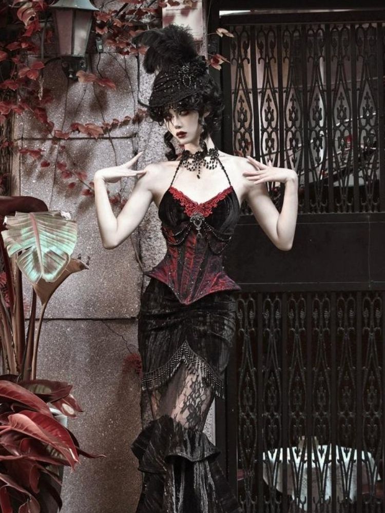 Halloween velvet slim corset & camisole【s0000003240】