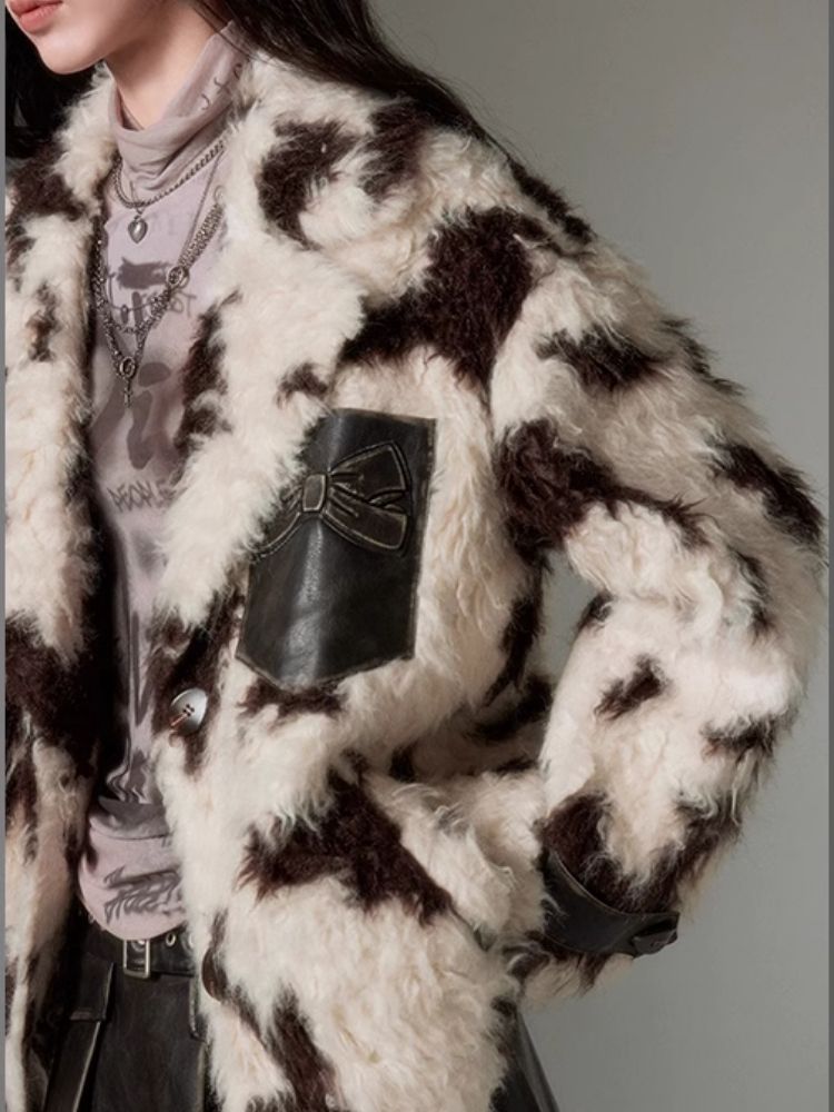 Animal Print Suit Collar Eco Fur Coat【s0000004862】