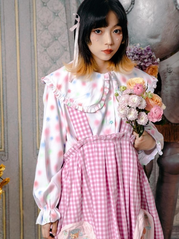 Flower bud plaid suspender dress【s0000003611】