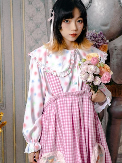 Flower bud plaid suspender dress【s0000003611】