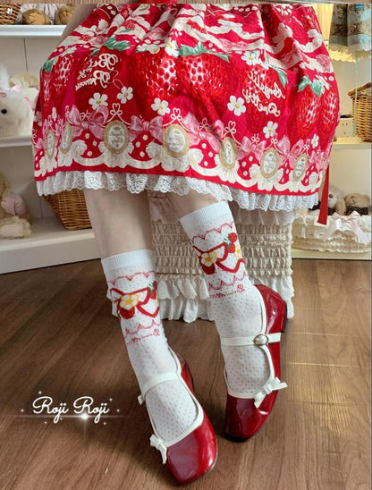 Roji Roji - Sweet Lolita Socks, Strawberry Print