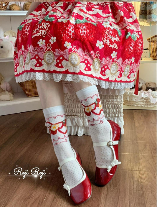 Roji Roji - Sweet Lolita Socks, Strawberry Print