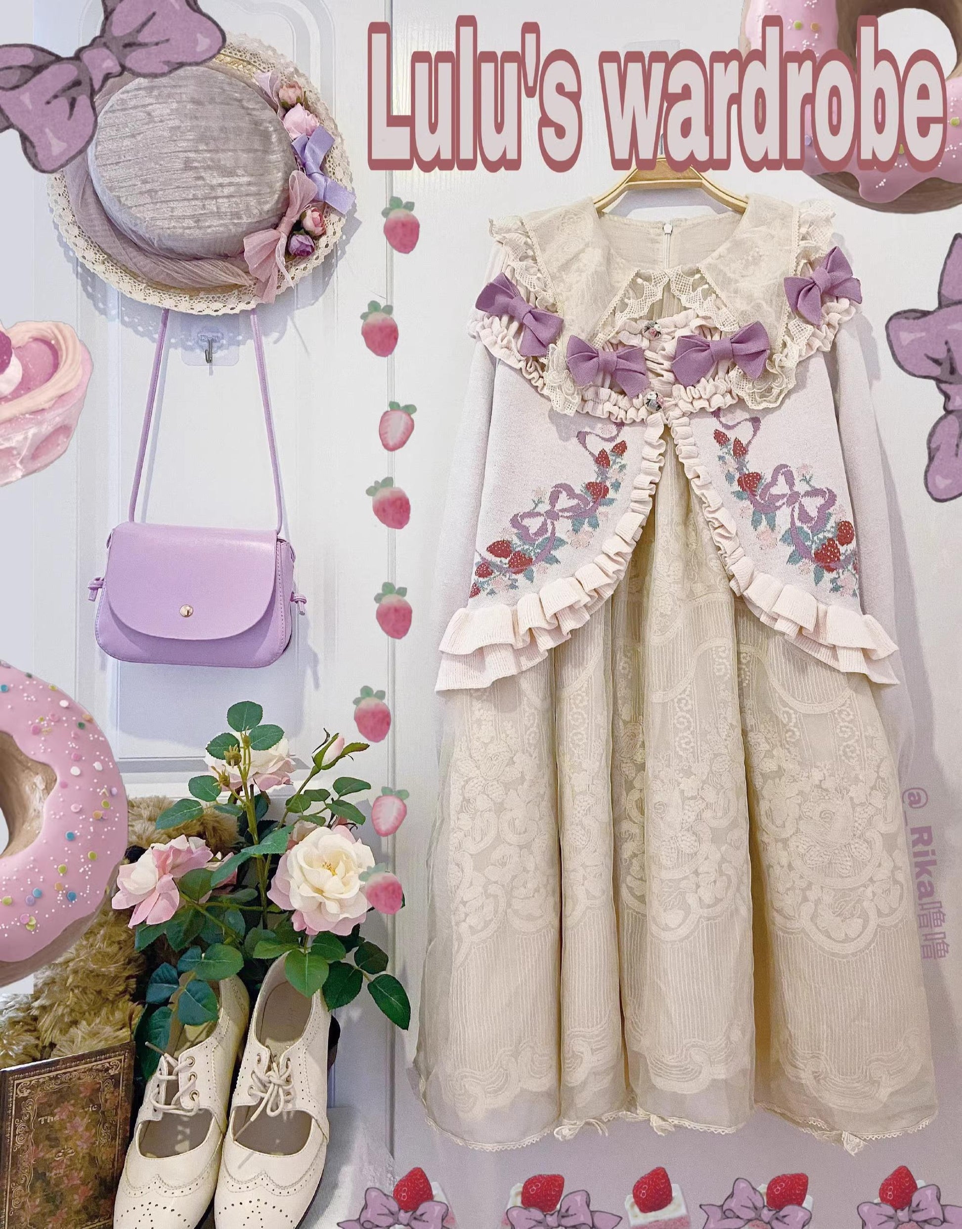 Lilizi - Little Strawberry - Sweet Lolita Cardigan Ivory Sweater with Bows