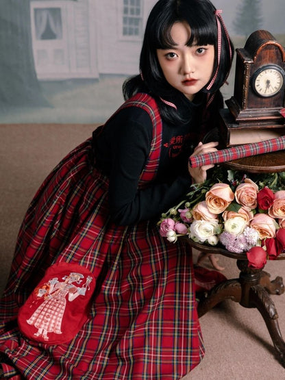 Flower bud plaid suspender dress【s0000003611】