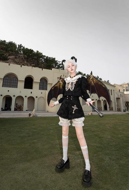 CastleToo - Crossbone - Ouji Lolita Shorts Suit Gothic Lolita Top and Blouse