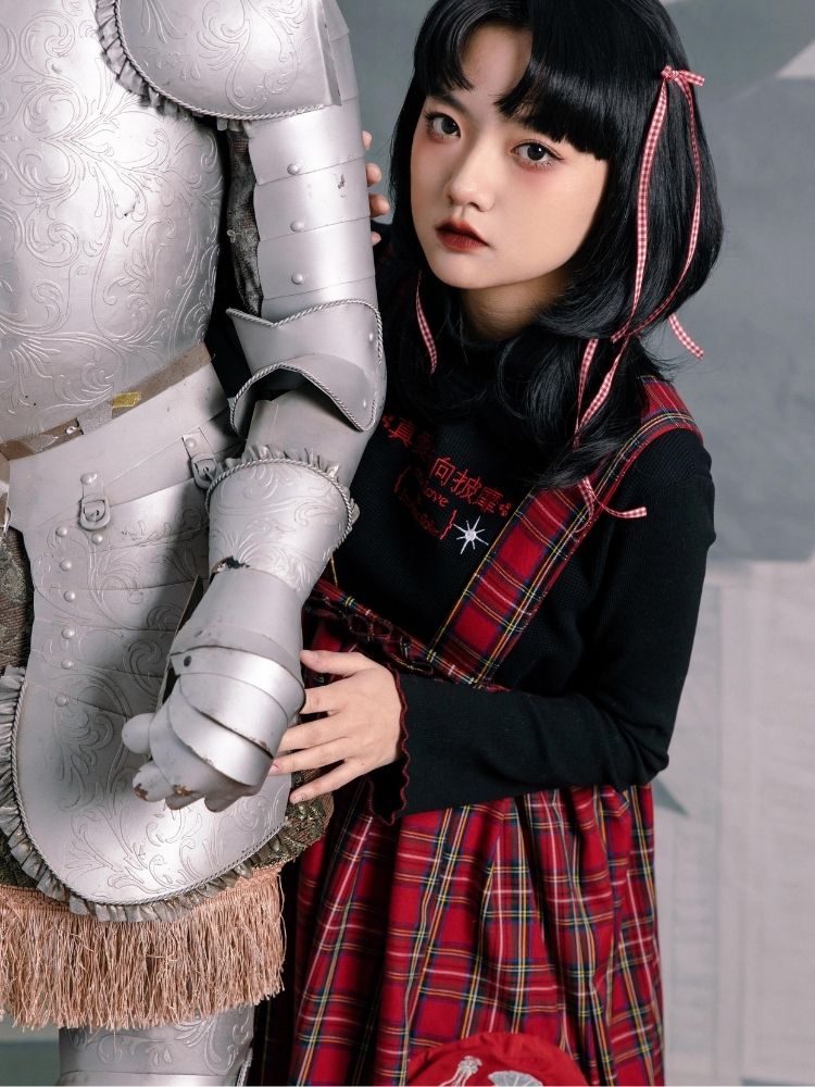 Flower bud plaid suspender dress【s0000003611】