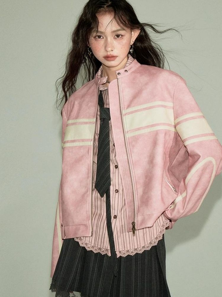 Pink Leather Jacket【s0000003286】