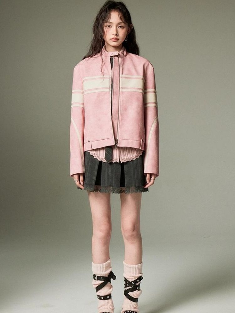 Pink Leather Jacket【s0000003286】