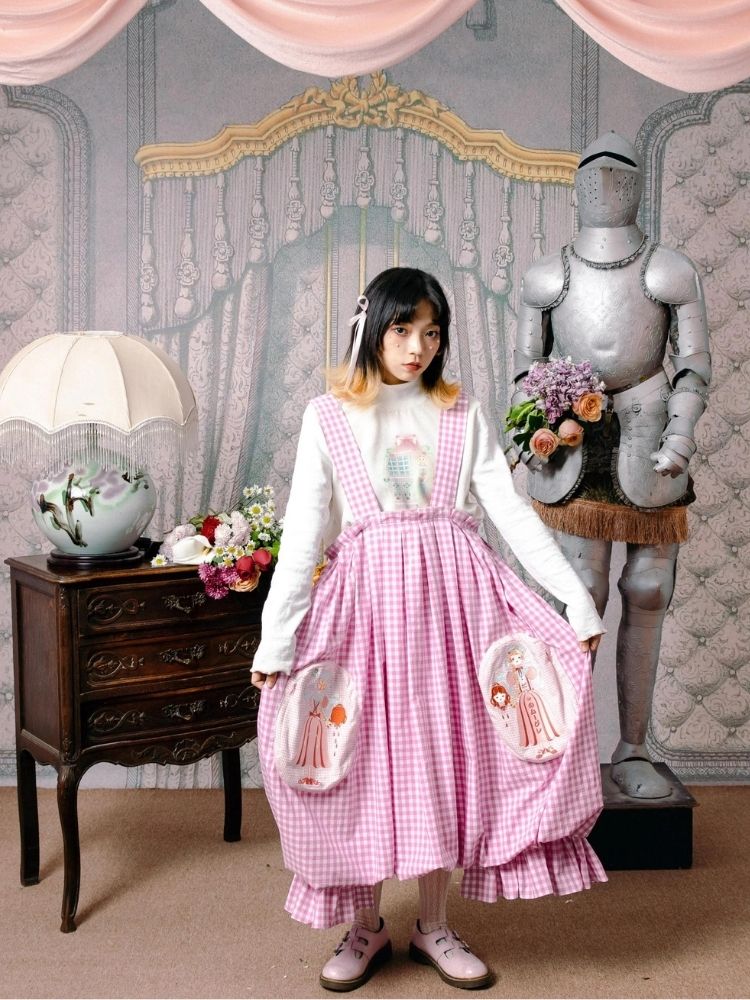 Flower bud plaid suspender dress【s0000003611】