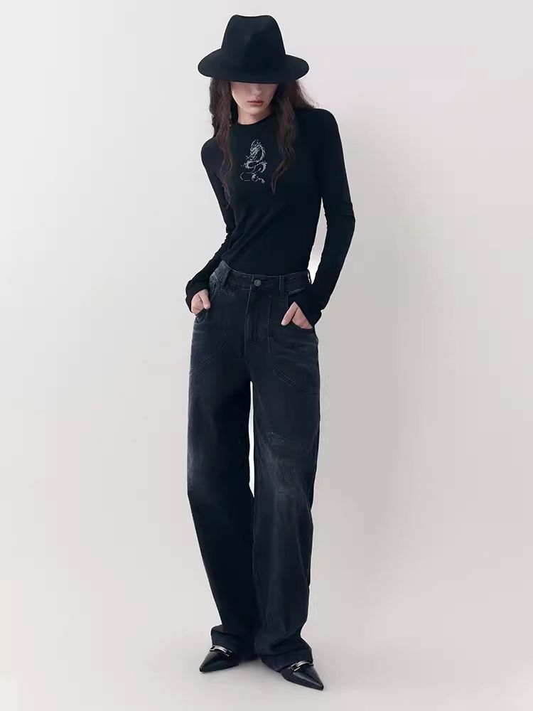 Dragon print rhinestone round neck bottom knit sweater【s0000006398】