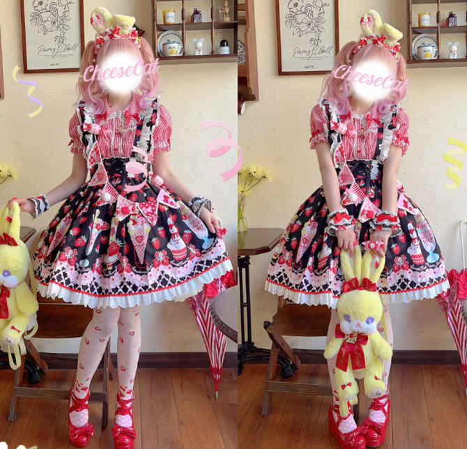 Cheese Cat - Sweet Lolita Plaid Candy Bow Flags Brooch