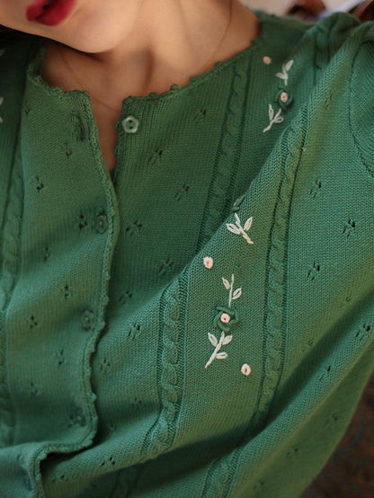 flower embroidery knit cardigan