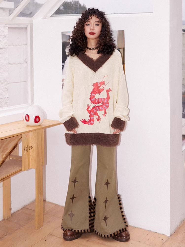 Loose Dragon Print Sweater【s0000005124】