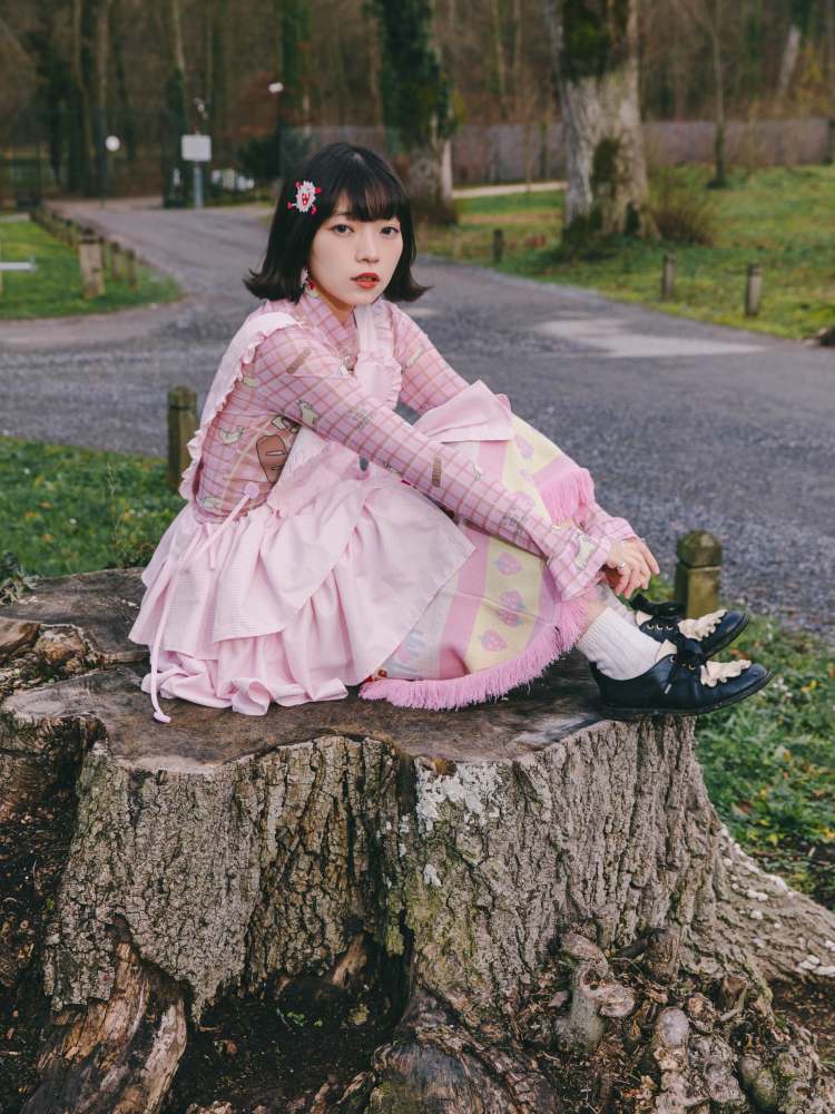 Cat Embroidery Drawstring Heart Layered Apron Dress【s0000007762】