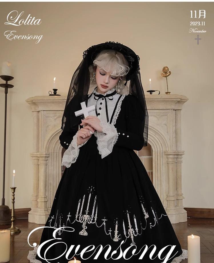 Mademoiselle Pearl - Winter Evening Prayer - Gothic Lolita Jumper Dress Embroidered Candlestick OP Dress