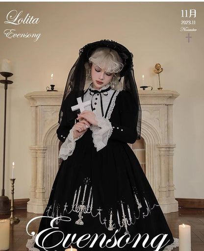 Mademoiselle Pearl - Winter Evening Prayer - Gothic Lolita Jumper Dress Embroidered Candlestick OP Dress