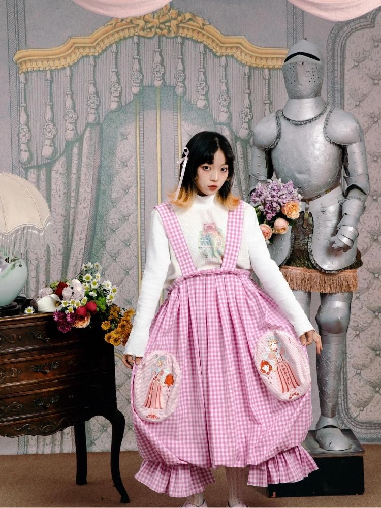 Flower bud plaid suspender dress【s0000003611】