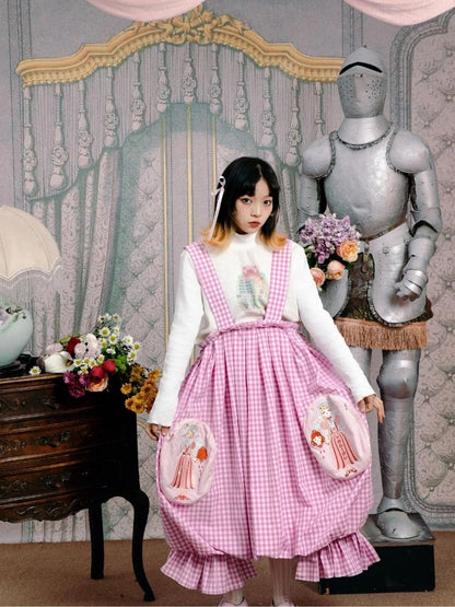 Flower bud plaid suspender dress【s0000003611】