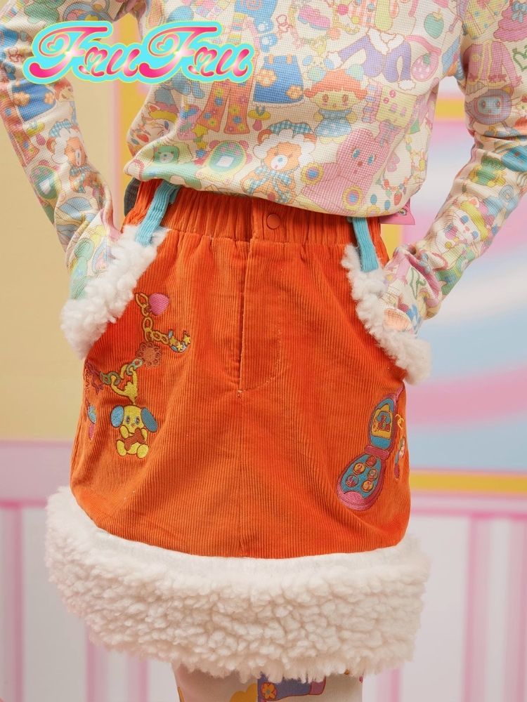 Corduroy plush splicing thick short skirt【s0000004922】