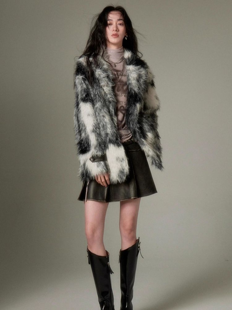 Animal Print Suit Collar Eco Fur Coat【s0000004862】