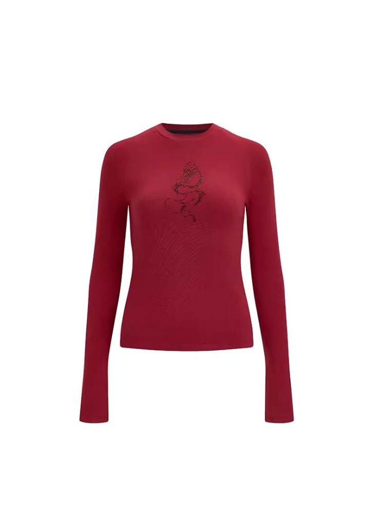 Dragon print rhinestone round neck bottom knit sweater【s0000006398】