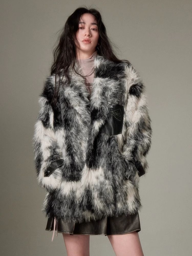 Animal Print Suit Collar Eco Fur Coat【s0000004862】