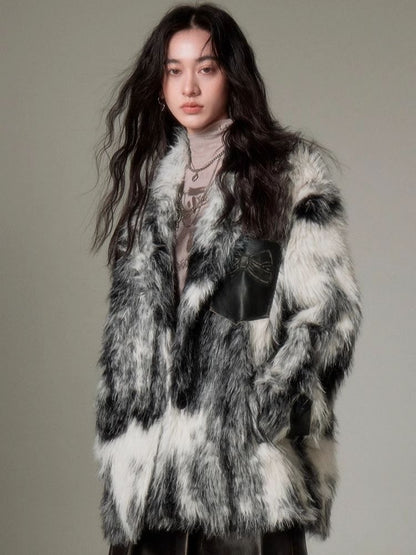 Animal Print Suit Collar Eco Fur Coat【s0000004862】