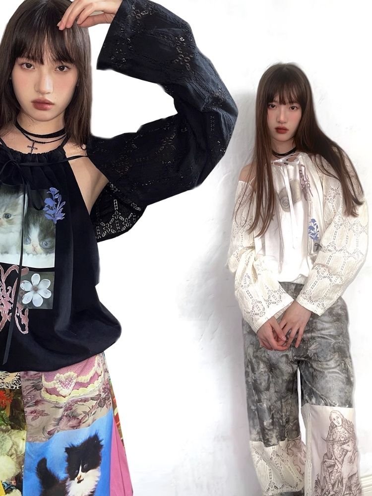 Lace Outer Sunscreen Long Sleeve Cutout Top【s0000005067】