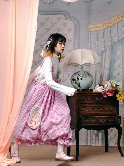 Flower bud plaid suspender dress【s0000003611】