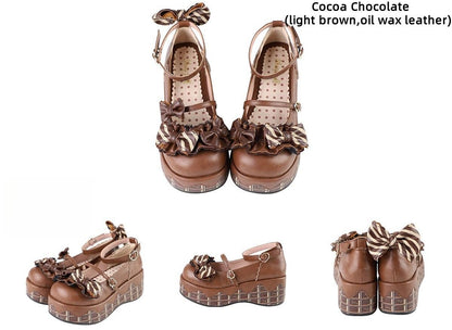 Sheep Puff - Chocolate Sponge Cake - Sweet Lolita Thick-Sole Shoes with Printed Platform