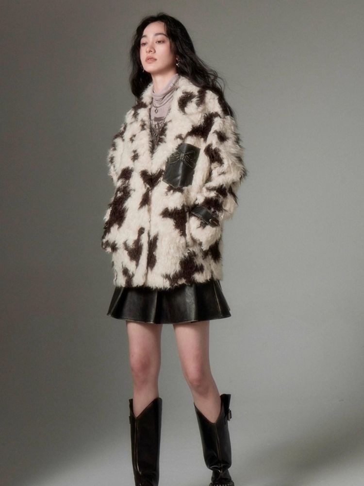 Animal Print Suit Collar Eco Fur Coat【s0000004862】