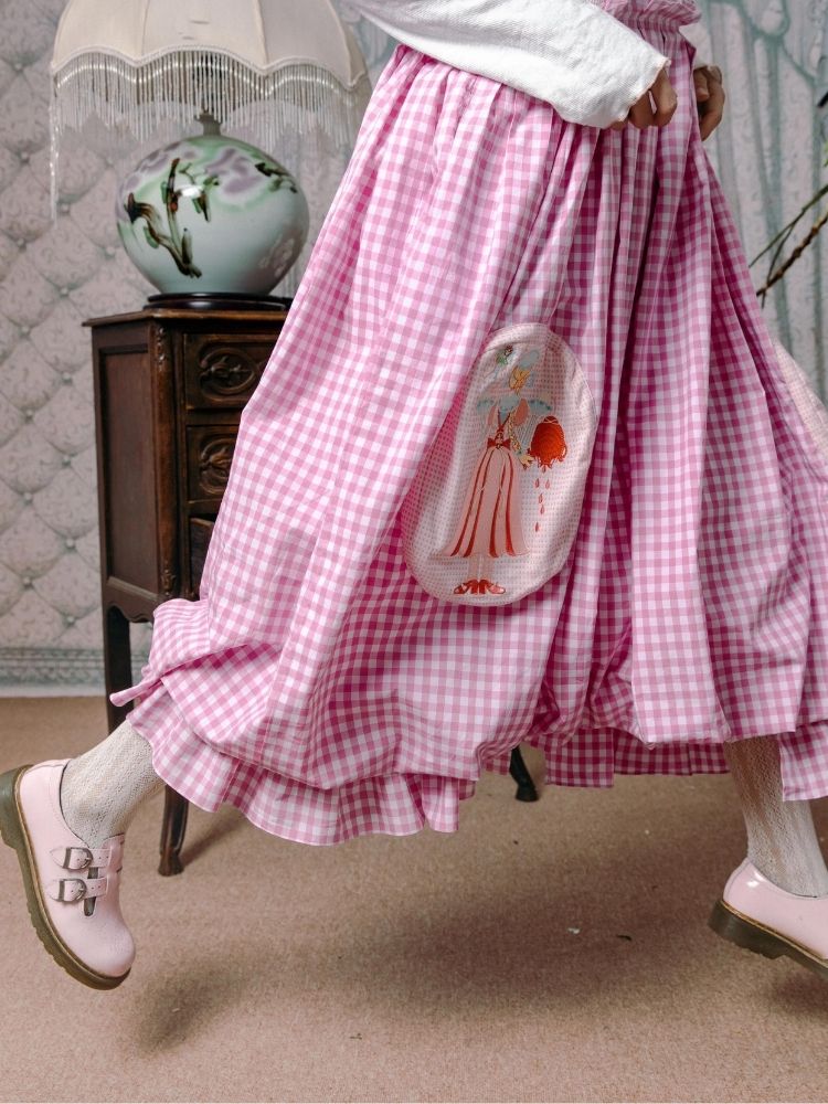 Flower bud plaid suspender dress【s0000003611】