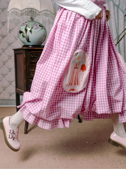 Flower bud plaid suspender dress【s0000003611】