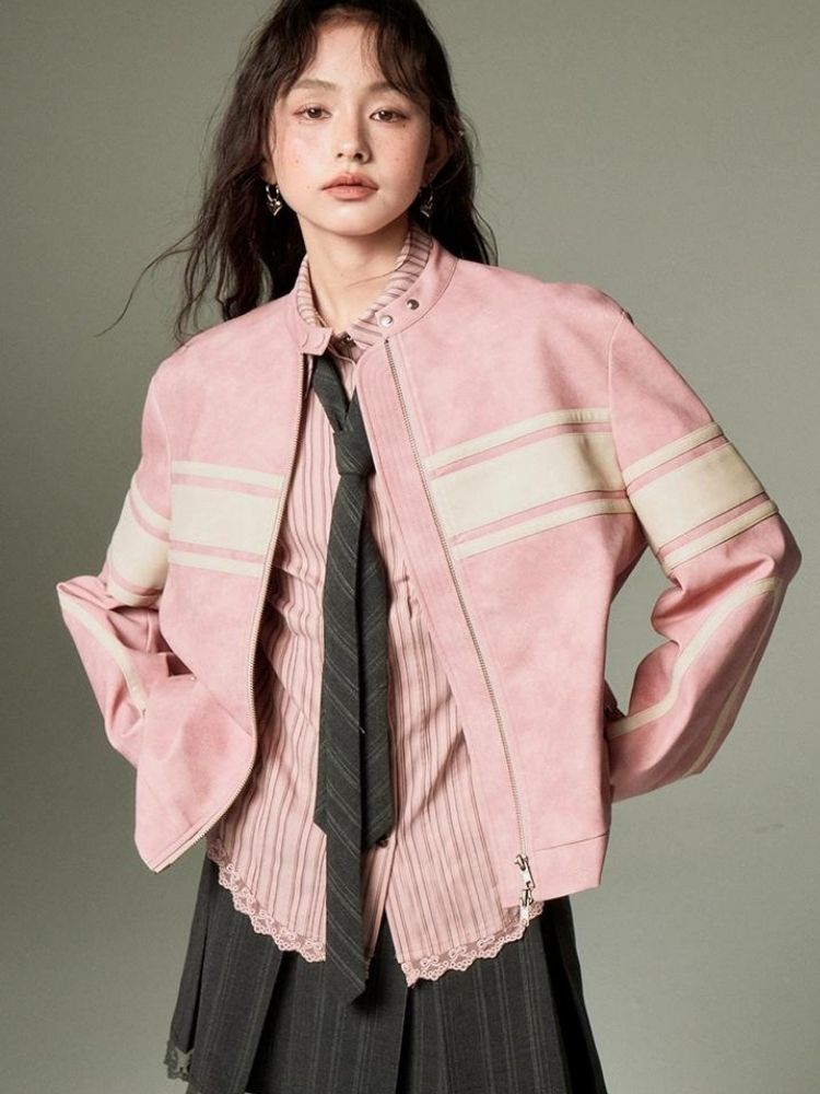 Pink Leather Jacket【s0000003286】