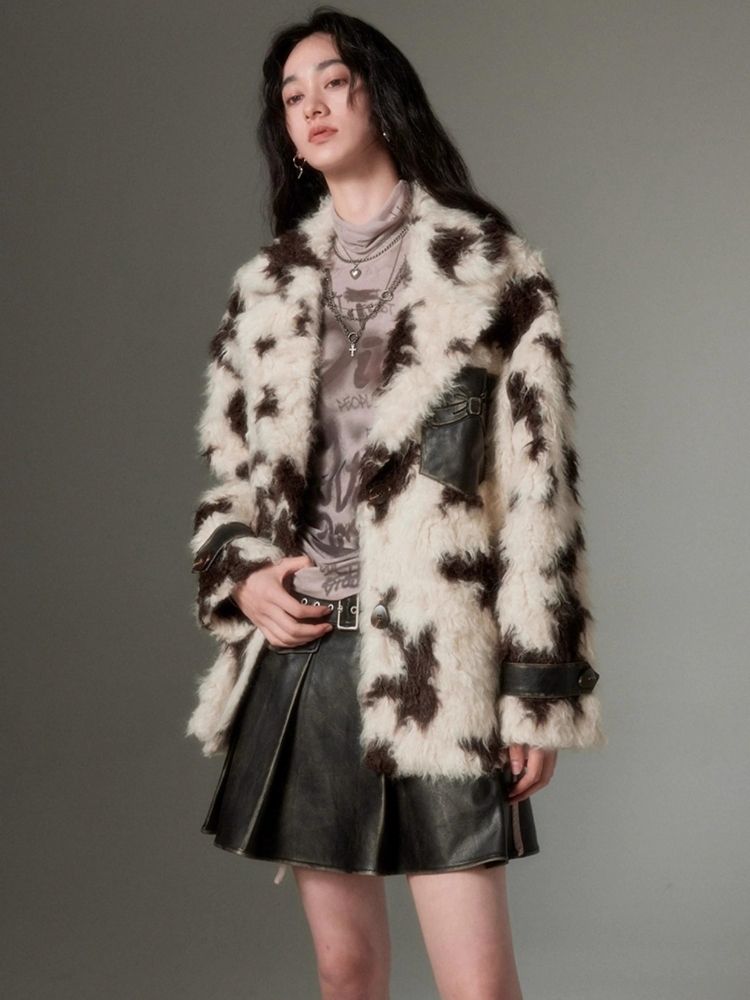 Animal Print Suit Collar Eco Fur Coat【s0000004862】