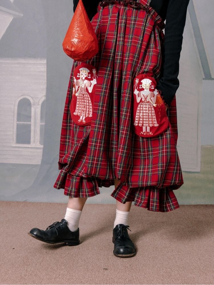 Flower bud plaid suspender dress【s0000003611】