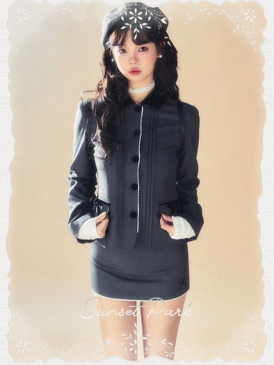 Velvet Clash Gray Blazer/Half Skirt【s0000007516】