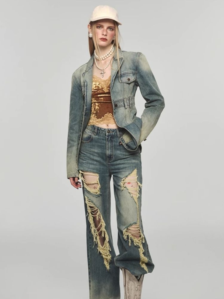 Retro american denim jacket【s0000004114】