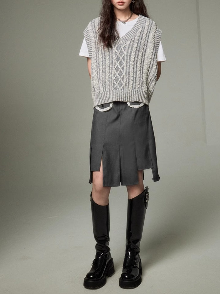 College Girl Style Irregular Hem Pleated Skirt【s0000003196】