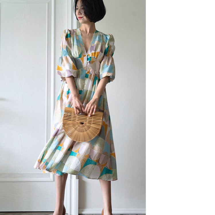 Geometric pattern oil painting dress