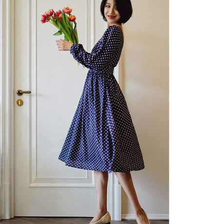 Lapis navy blue polka dot vintage dress