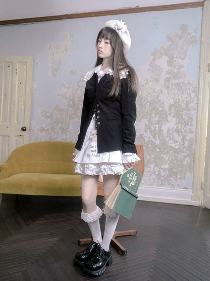 Sailor Collar Rose Button Jacquard Jacket【s0000003813】