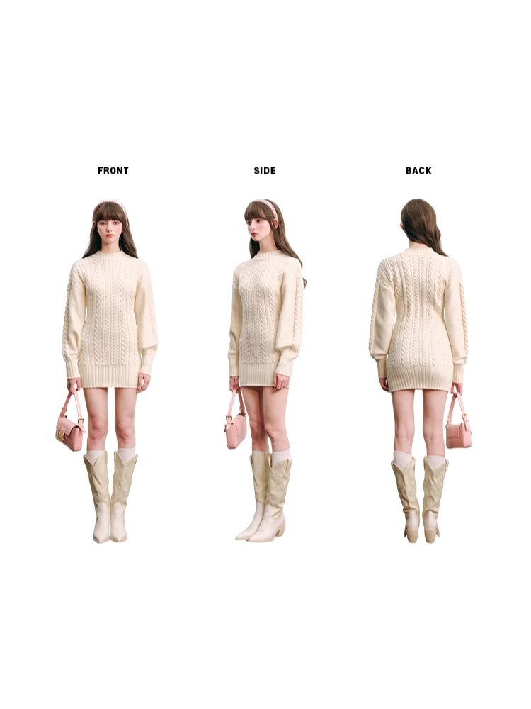 Warm Plush Slim Waisted Long Sleeve Knit Dress【s0000004441】