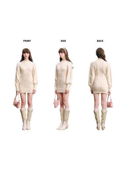 Warm Plush Slim Waisted Long Sleeve Knit Dress【s0000004441】