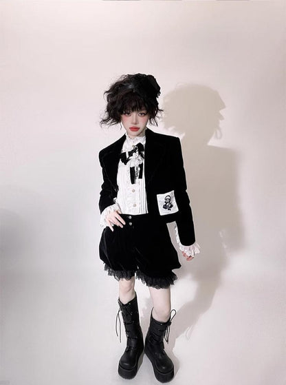 CastleToo - Erosion Heart F-Type - Ouji Lolita Suit Black Velvet Shorts and Skirt