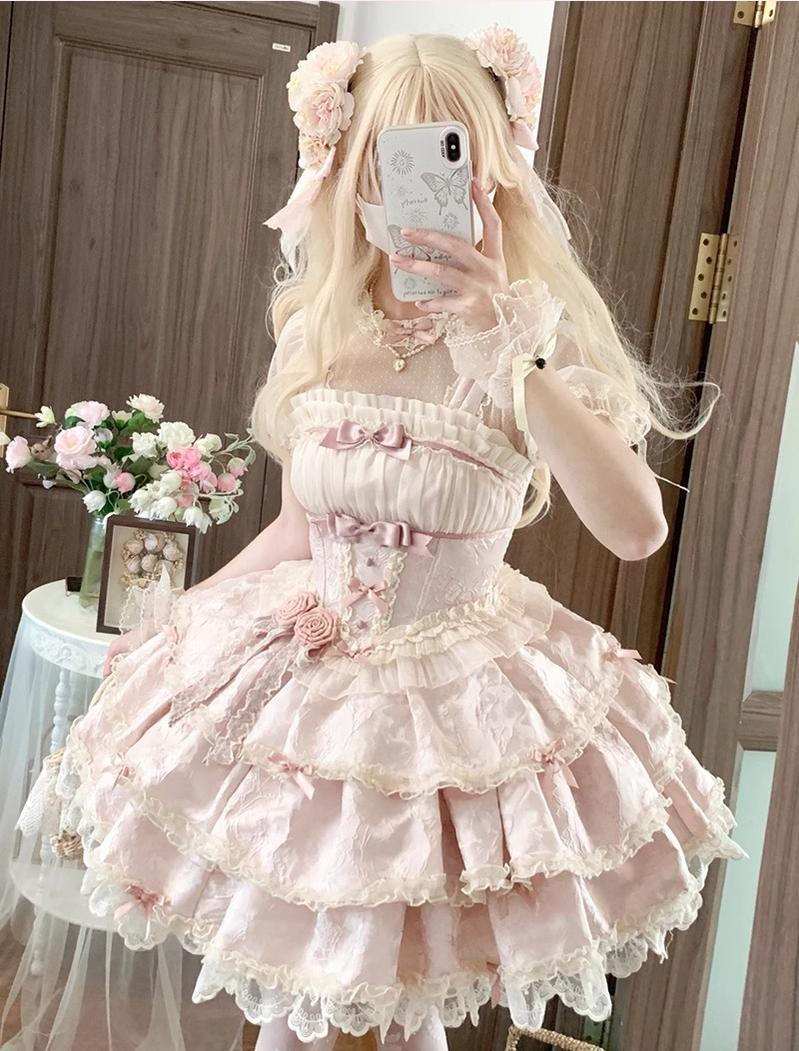 Buling Moon - Ballet Elegance - Sweet Lolita Mini JSK Set with Tulle Shirt and Headdress